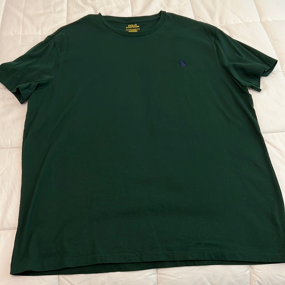 Polo RL size L forest green t shirt with purple pony used good condition